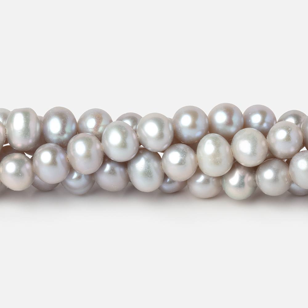 6x5mm Silver Off Round Freshwater Pearl Beads 16 inch 80 pieces - Beadsofcambay.com