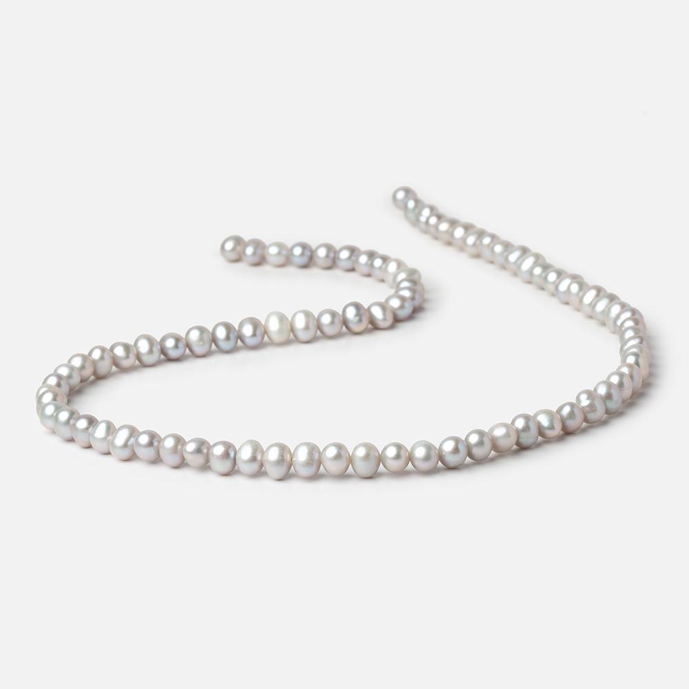 6x5mm Silver Off Round Freshwater Pearl Beads 16 inch 80 pieces - Beadsofcambay.com