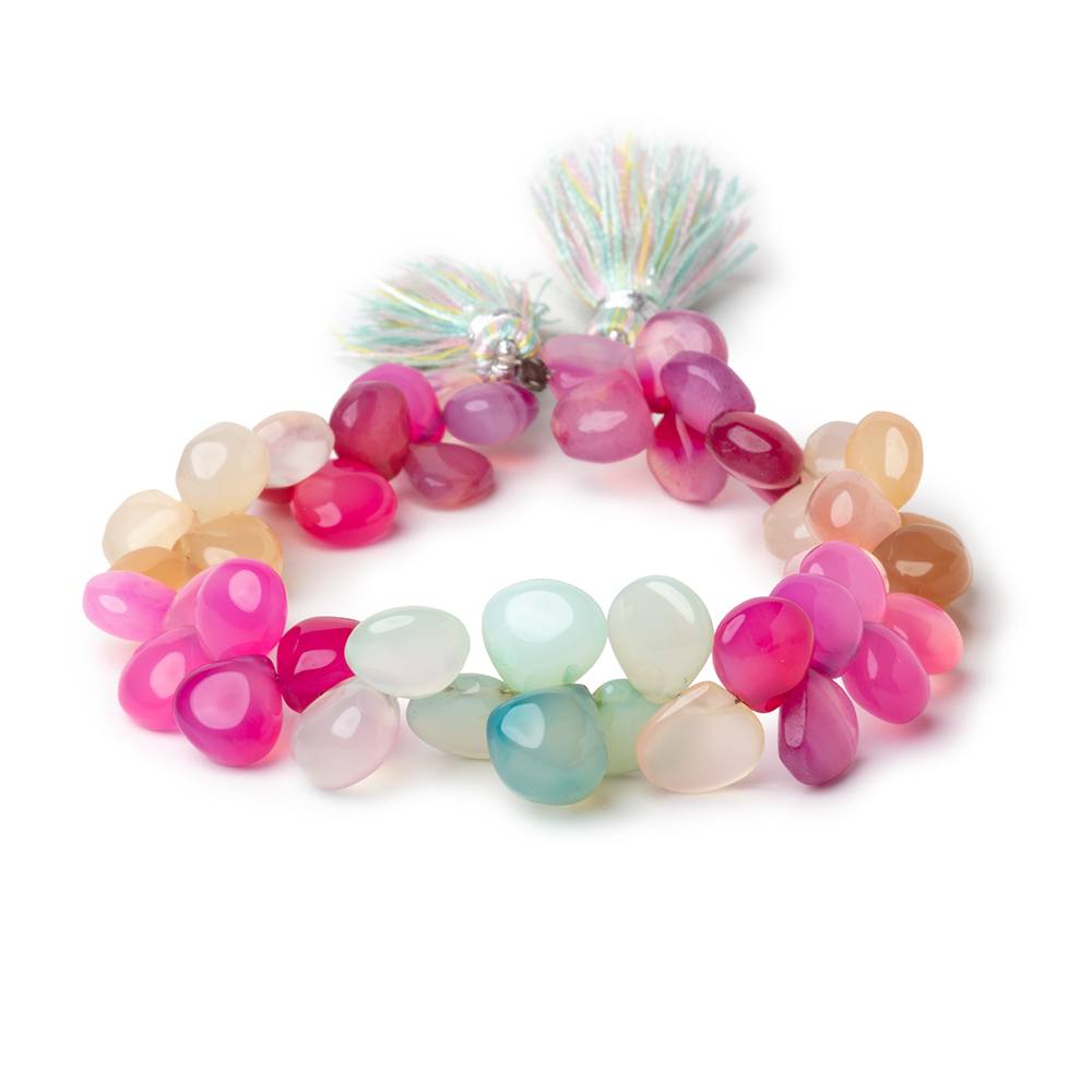 7 - 10mm Multi Color Chalcedony Plain Heart Beads 7.5 inch 46 pieces - Beadsofcambay.com