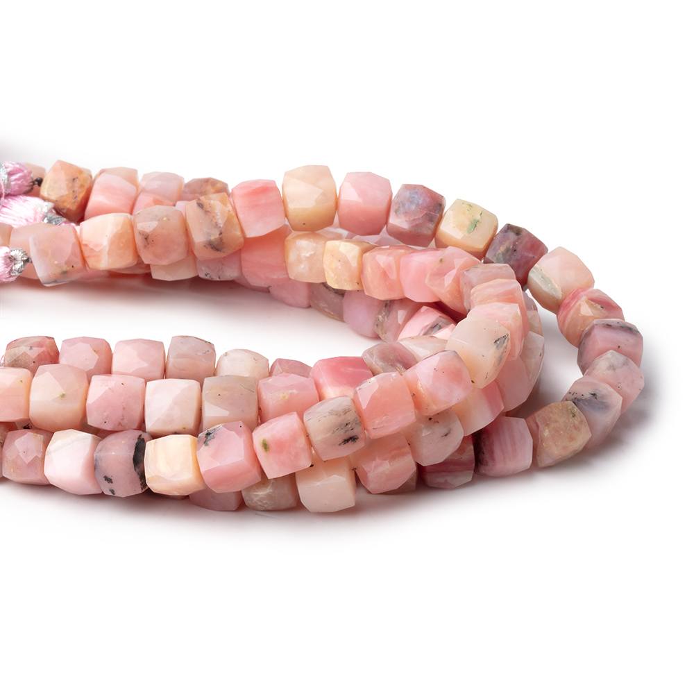 7-7.5mm Pink Peruvian Opal Faceted Cube Beads 7.75 inch 25 pieces - Beadsofcambay.com