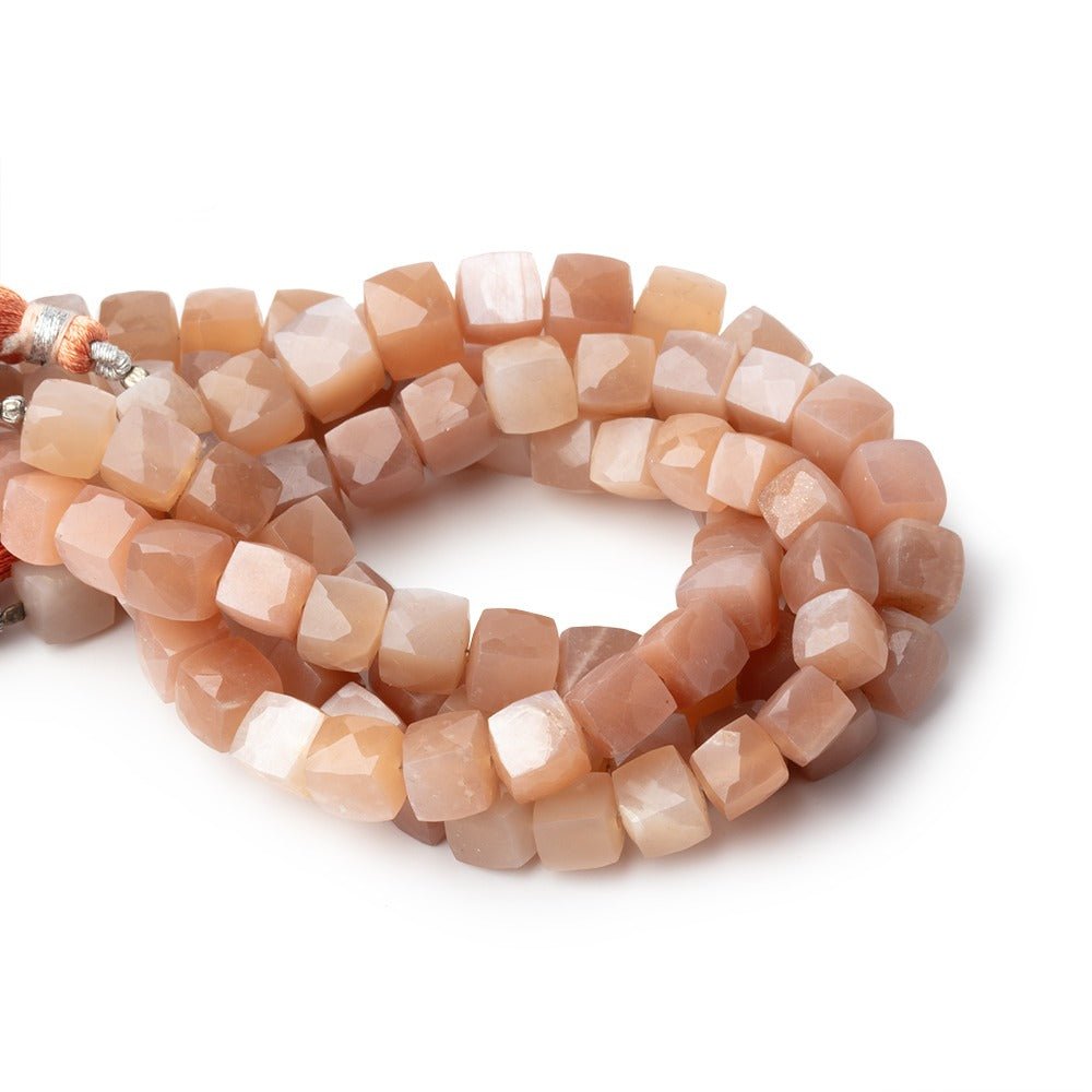 7 - 8mm Peach Moonstone Faceted Cube Beads 7.5 inch 24 pieces - Beadsofcambay.com