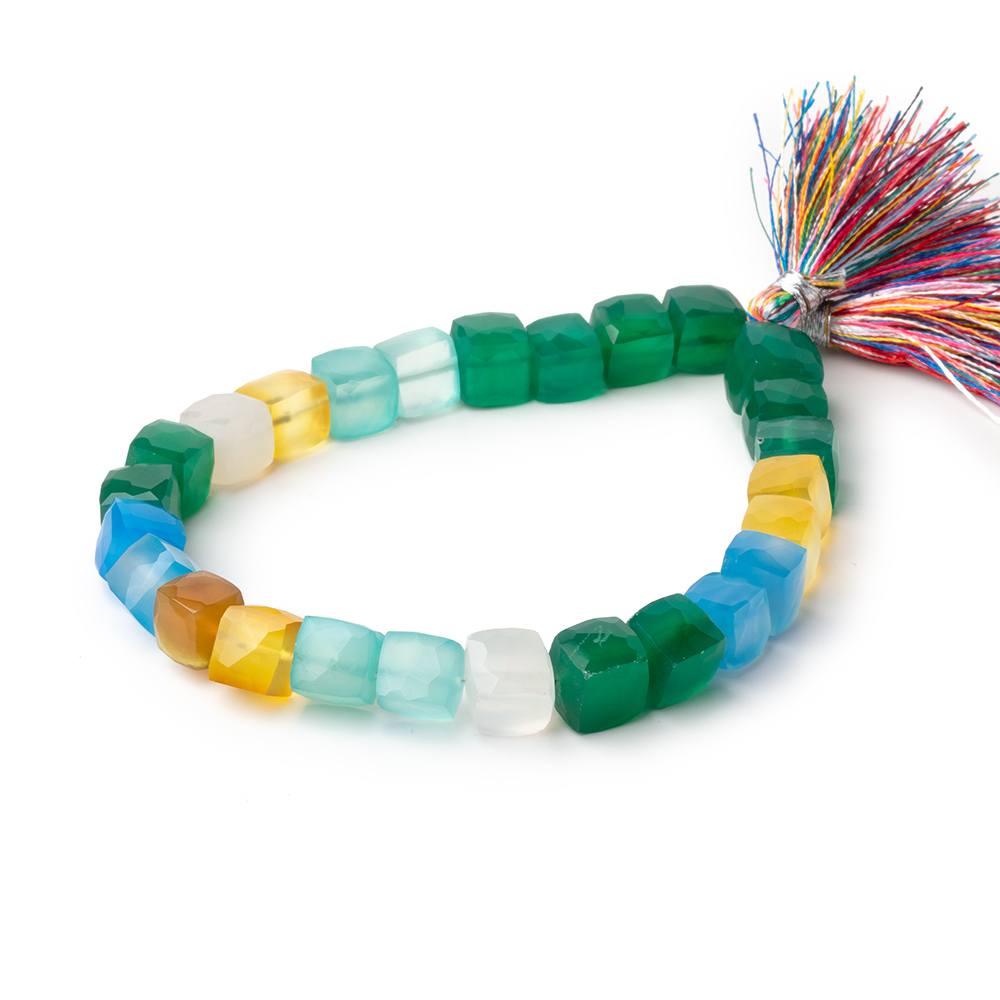 7.5 - 9mm Multi Color Chalcedony Faceted Cubes 8 inch 25 Beads - Beadsofcambay.com