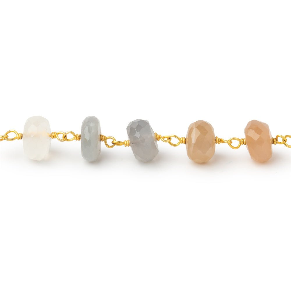 7.5mm Multi Color Moonstone Faceted Rondelle Beads on Vermeil Chain - Beadsofcambay.com