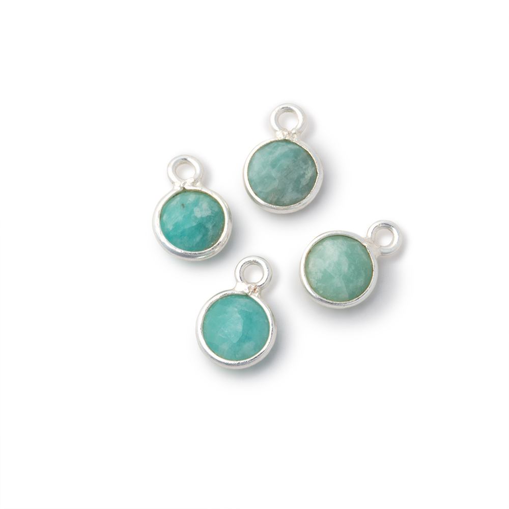 7mm Bezel Set Amazonite Faceted Coin Set of 4 Pendants - Beadsofcambay.com