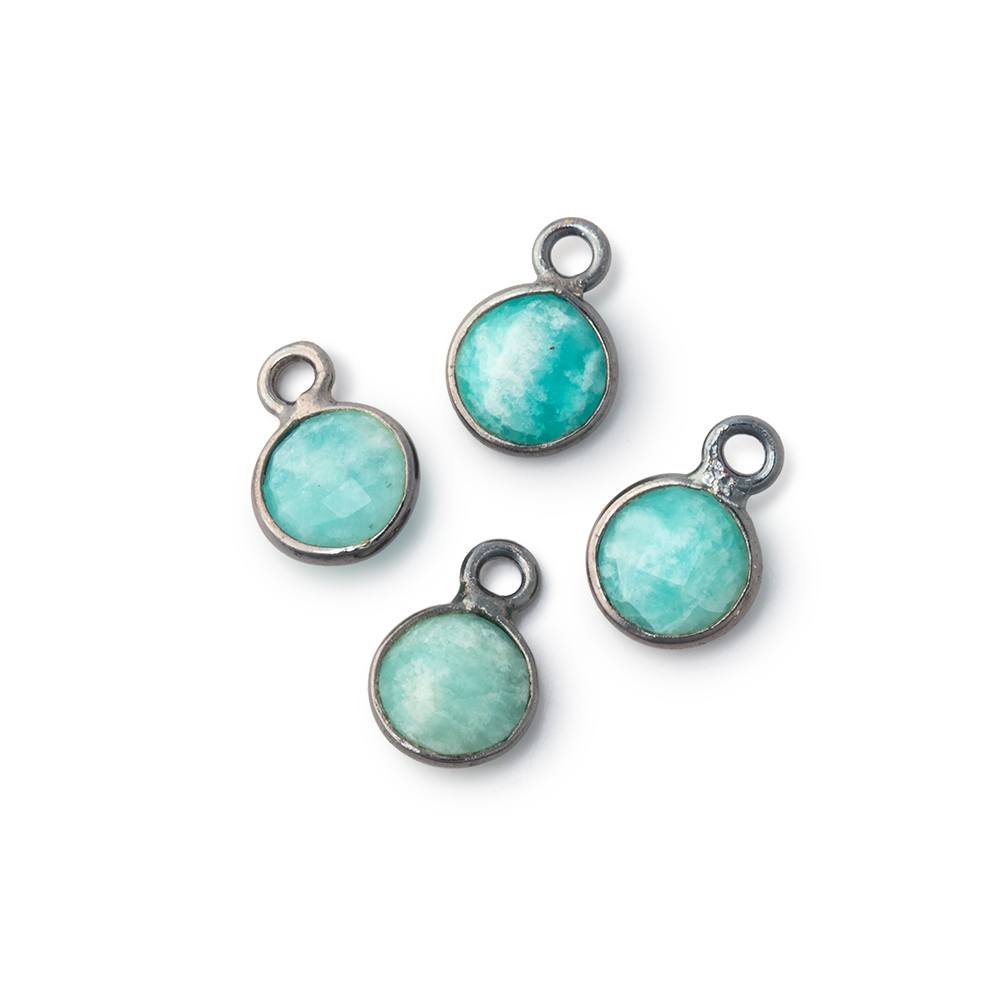 7mm Bezel Set Amazonite Faceted Coin Set of 4 Pendants - Beadsofcambay.com