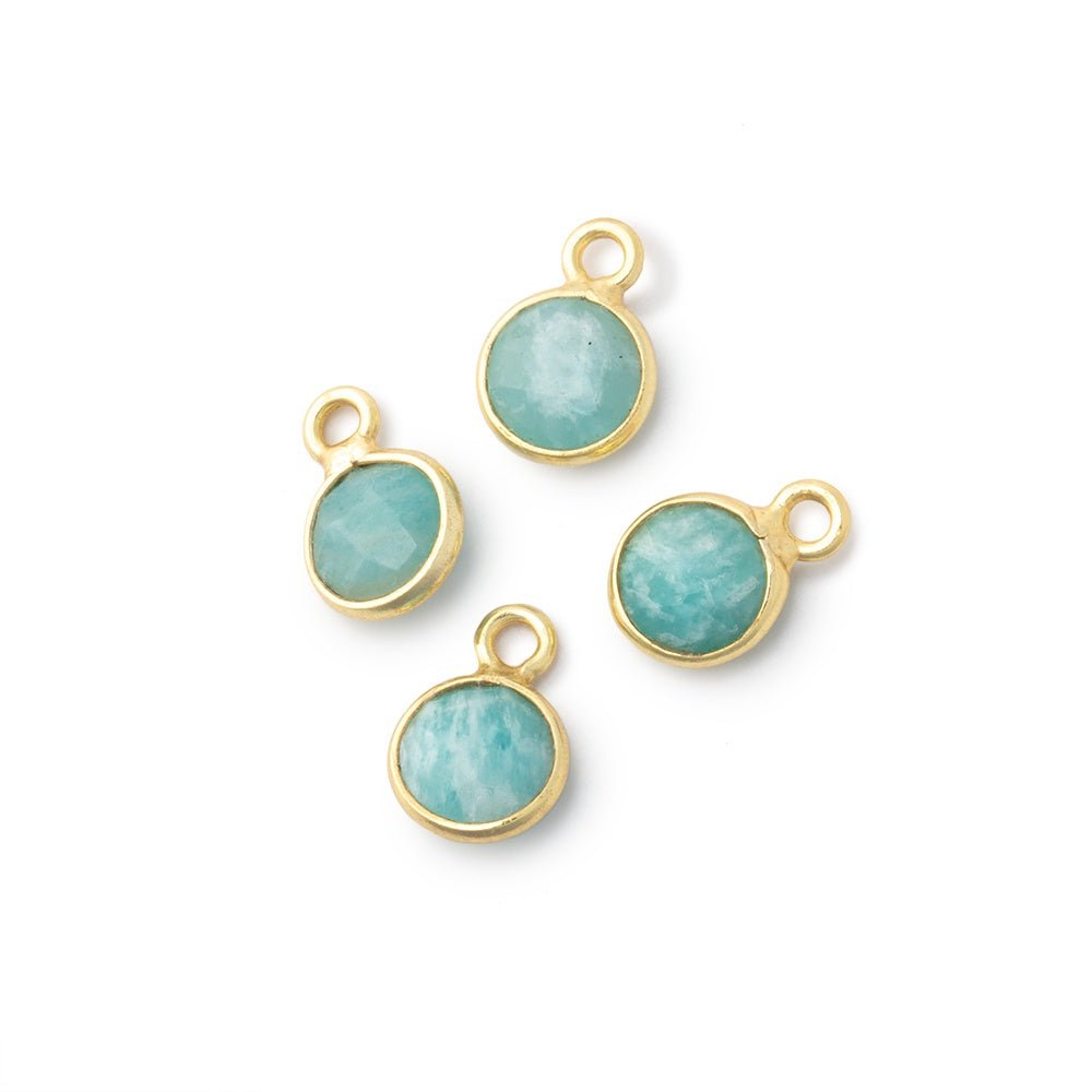 7mm Bezel Set Amazonite Faceted Coin Set of 4 Pendants - Beadsofcambay.com