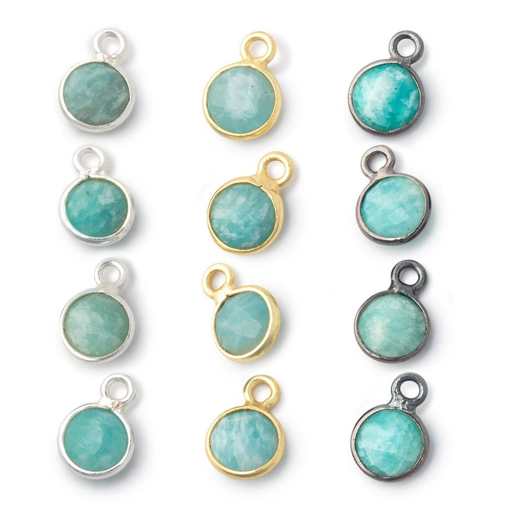 7mm Bezel Set Amazonite Faceted Coin Set of 4 Pendants - Beadsofcambay.com