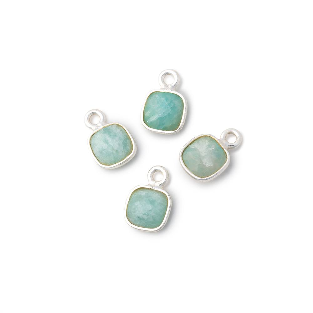 7mm Bezel Set Amazonite Faceted Cushion Set of 4 Pendants - Beadsofcambay.com