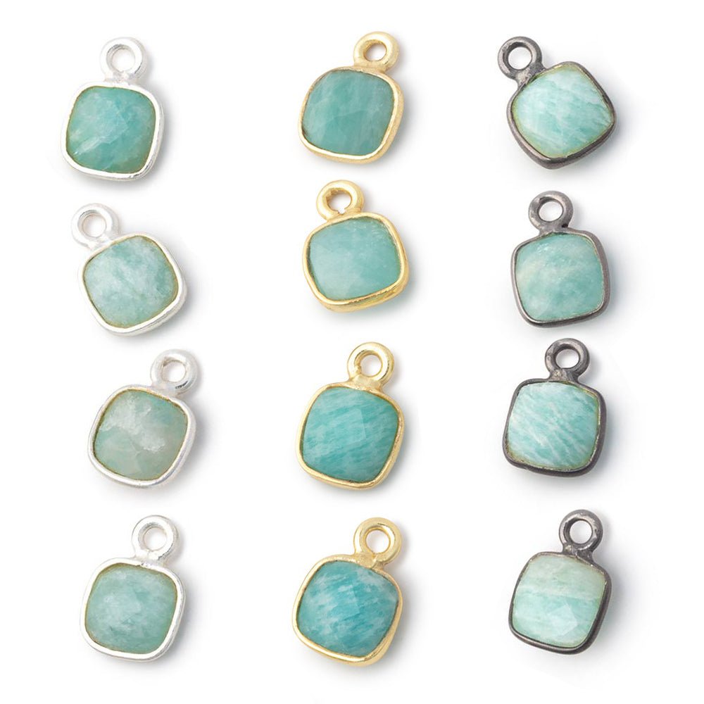 7mm Bezel Set Amazonite Faceted Cushion Set of 4 Pendants - Beadsofcambay.com