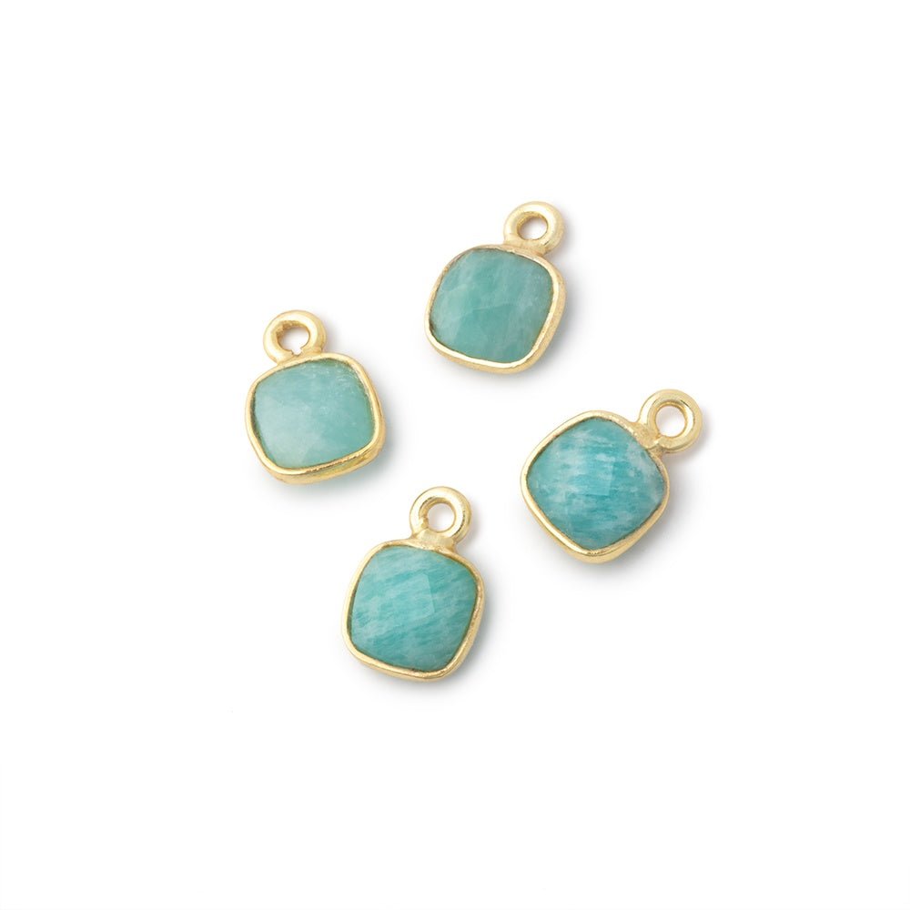 7mm Bezel Set Amazonite Faceted Cushion Set of 4 Pendants - Beadsofcambay.com