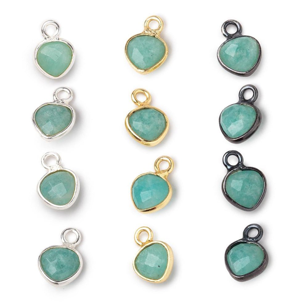 7mm Bezel Set Amazonite Faceted Heart Set of 4 Pendants - Beadsofcambay.com