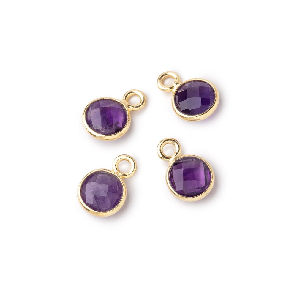 7mm Bezel Set Amethyst Faceted Coin Set of 4 Pendants - Beadsofcambay.com