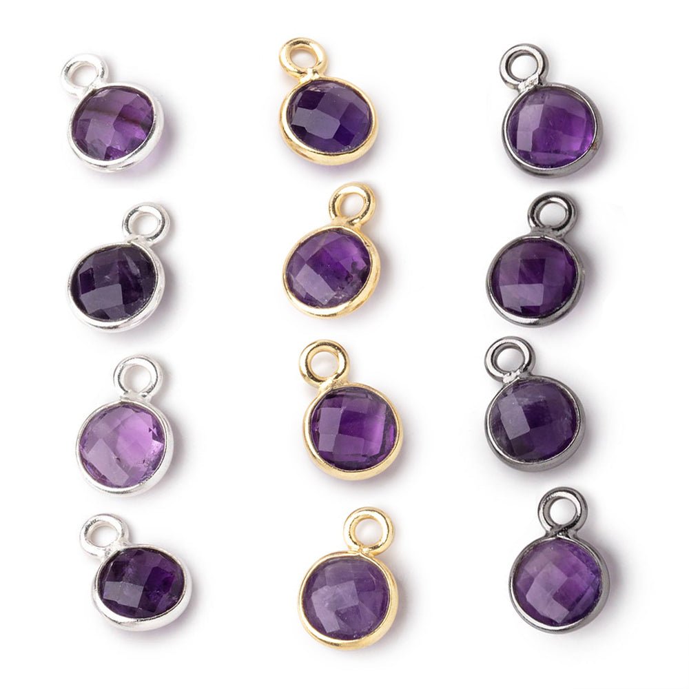 7mm Bezel Set Amethyst Faceted Coin Set of 4 Pendants - Beadsofcambay.com