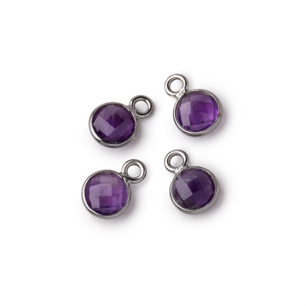 7mm Bezel Set Amethyst Faceted Coin Set of 4 Pendants - Beadsofcambay.com