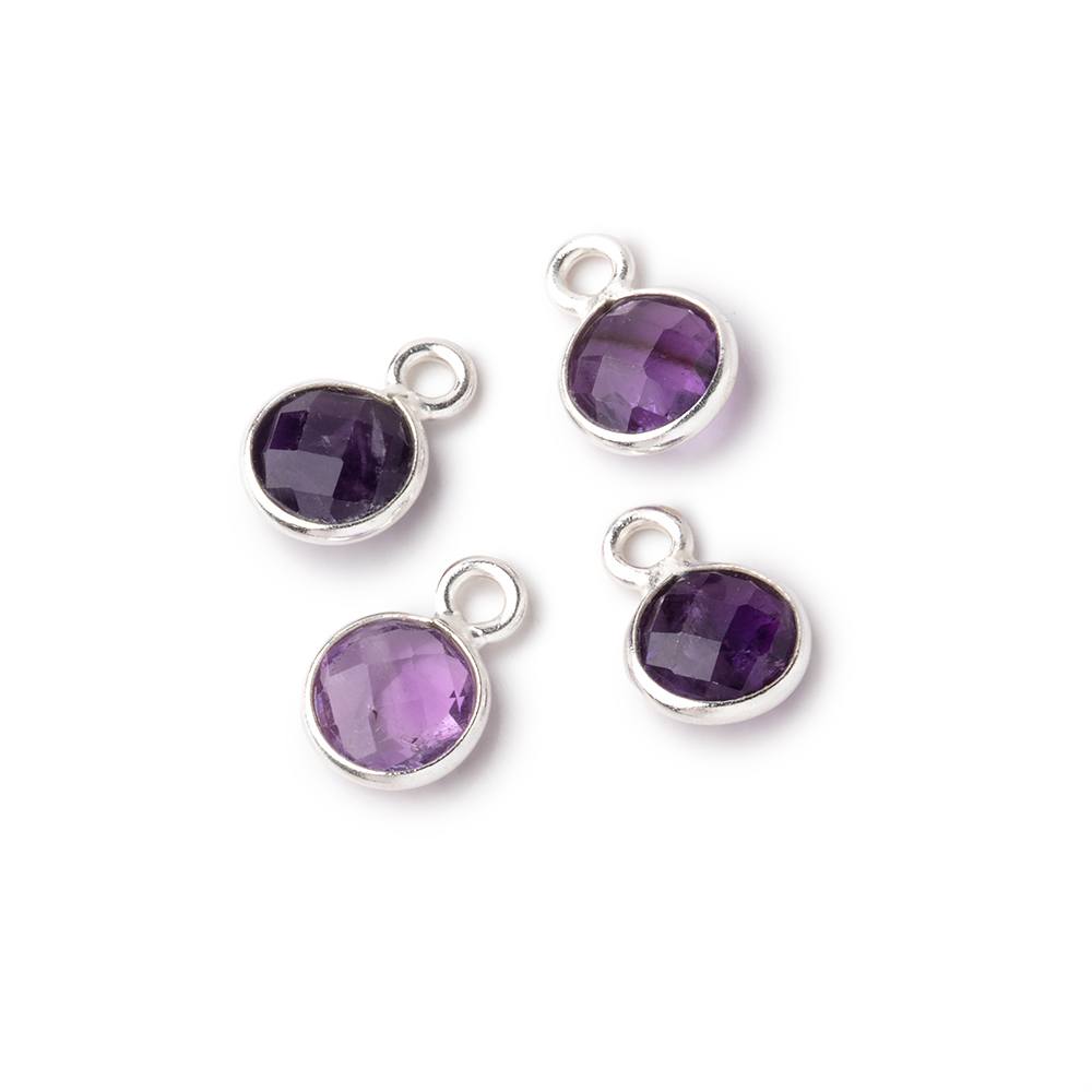 7mm Bezel Set Amethyst Faceted Coin Set of 4 Pendants - Beadsofcambay.com