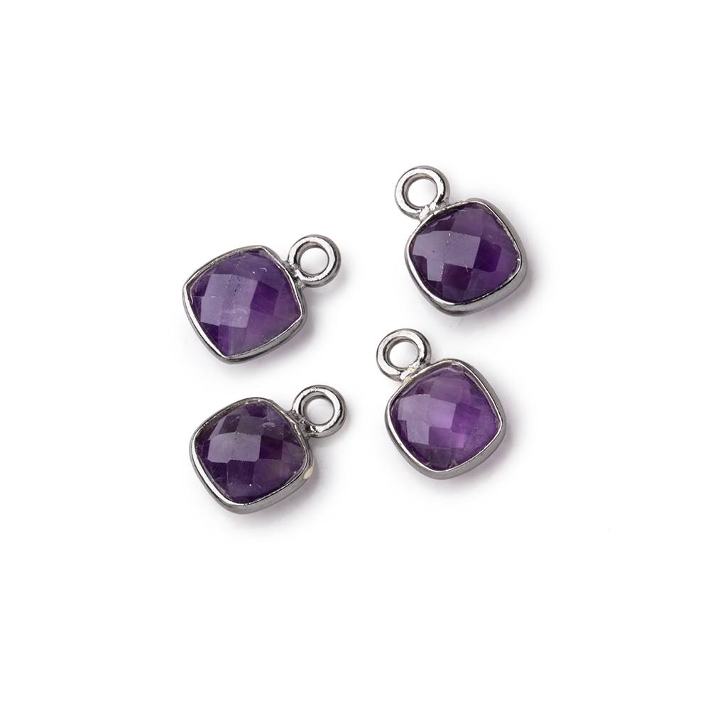 7mm Bezel Set Amethyst Faceted Cushion Set of 4 Pendants - Beadsofcambay.com