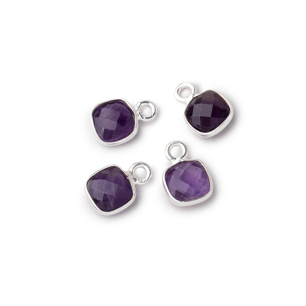 7mm Bezel Set Amethyst Faceted Cushion Set of 4 Pendants - Beadsofcambay.com