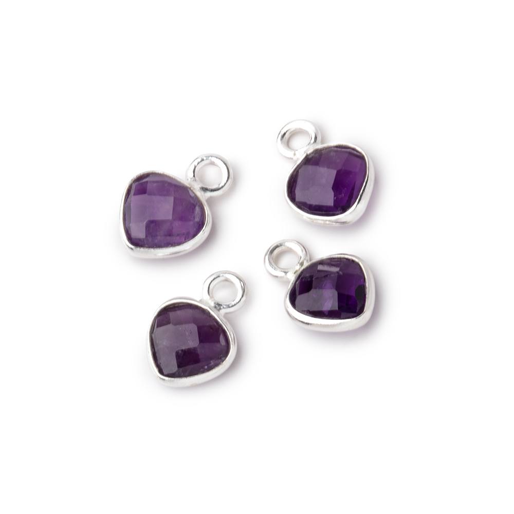 7mm Bezel Set Amethyst Faceted Heart Set of 4 Pendants - Beadsofcambay.com