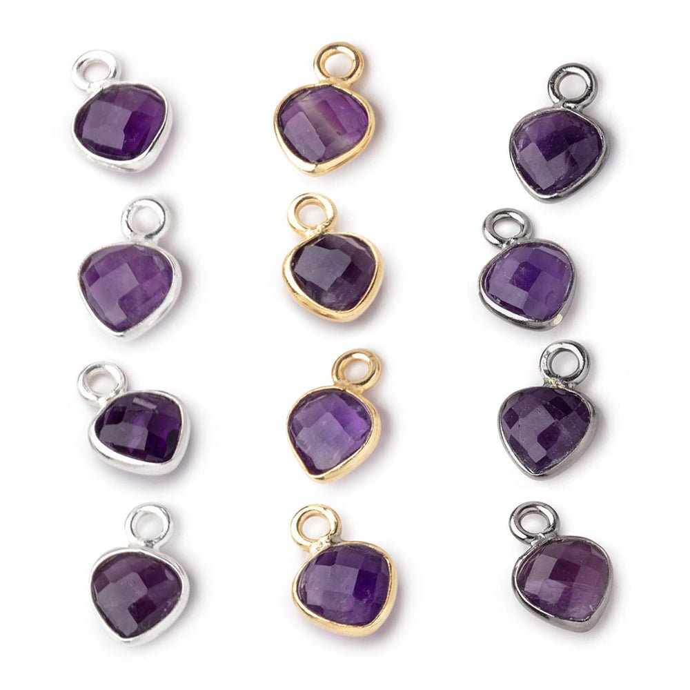 7mm Bezel Set Amethyst Faceted Heart Set of 4 Pendants - Beadsofcambay.com