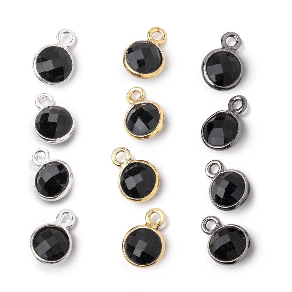 7mm Bezel Set Black Onyx Faceted Coin Set of 4 Pendants - Beadsofcambay.com