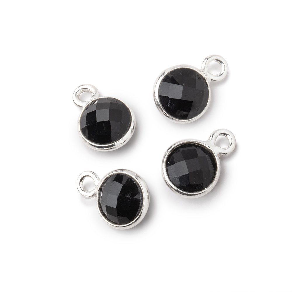 7mm Bezel Set Black Onyx Faceted Coin Set of 4 Pendants - Beadsofcambay.com