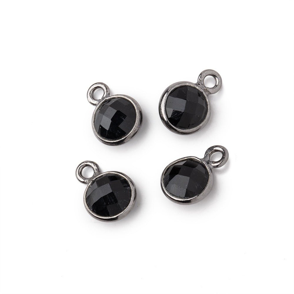 7mm Bezel Set Black Onyx Faceted Coin Set of 4 Pendants - Beadsofcambay.com