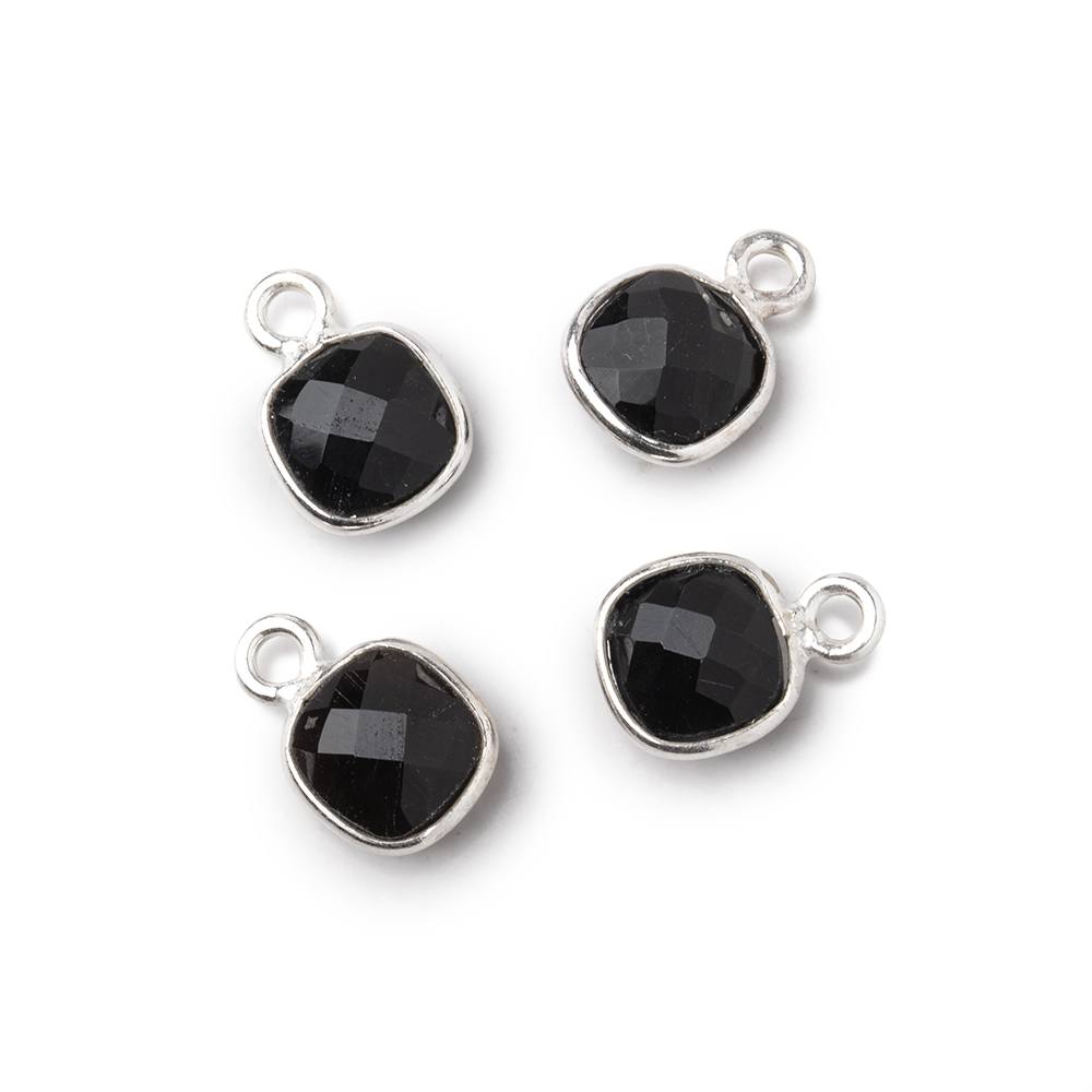 7mm Bezel Set Black Onyx Faceted Cushion Set of 4 Pendants - Beadsofcambay.com