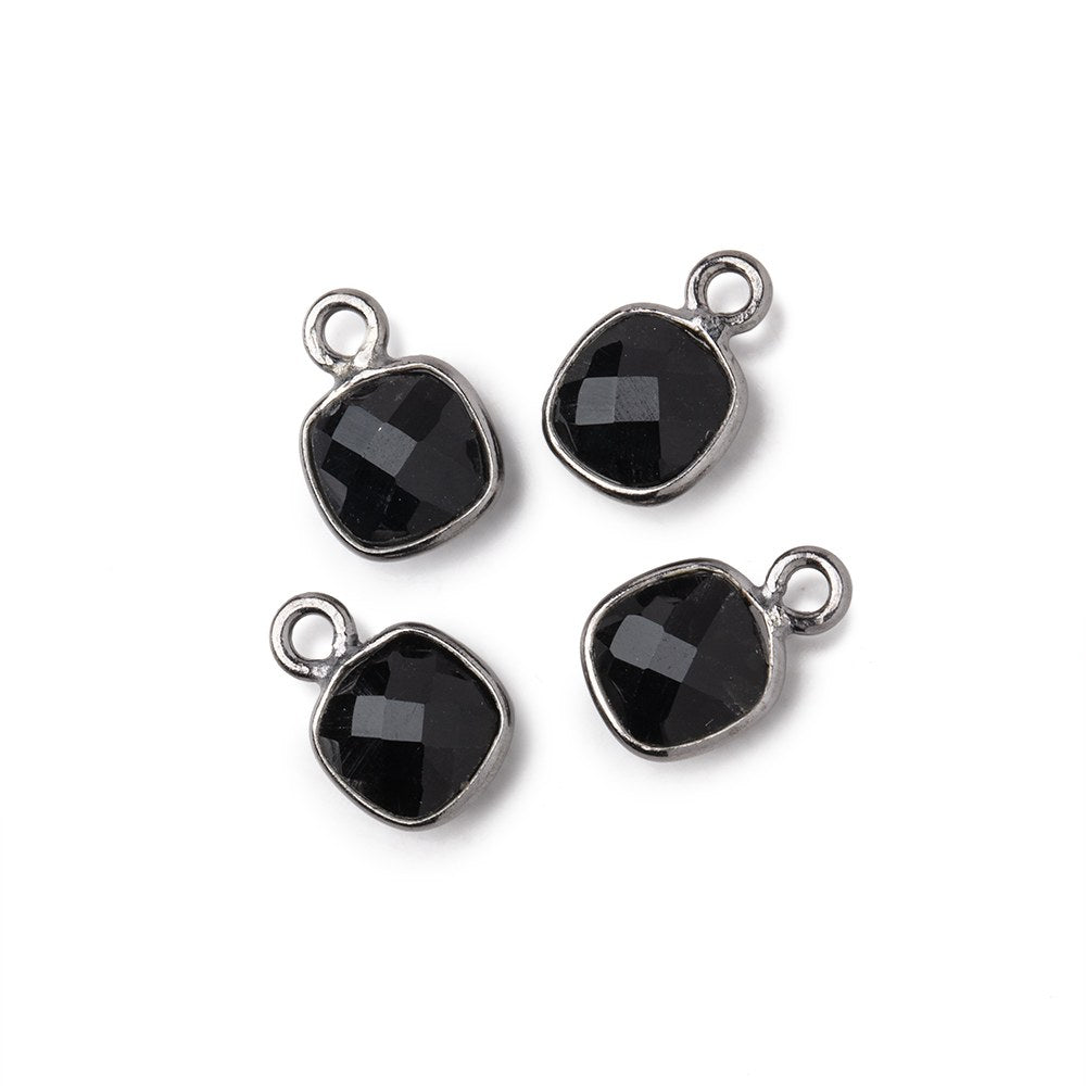 7mm Bezel Set Black Onyx Faceted Cushion Set of 4 Pendants - Beadsofcambay.com