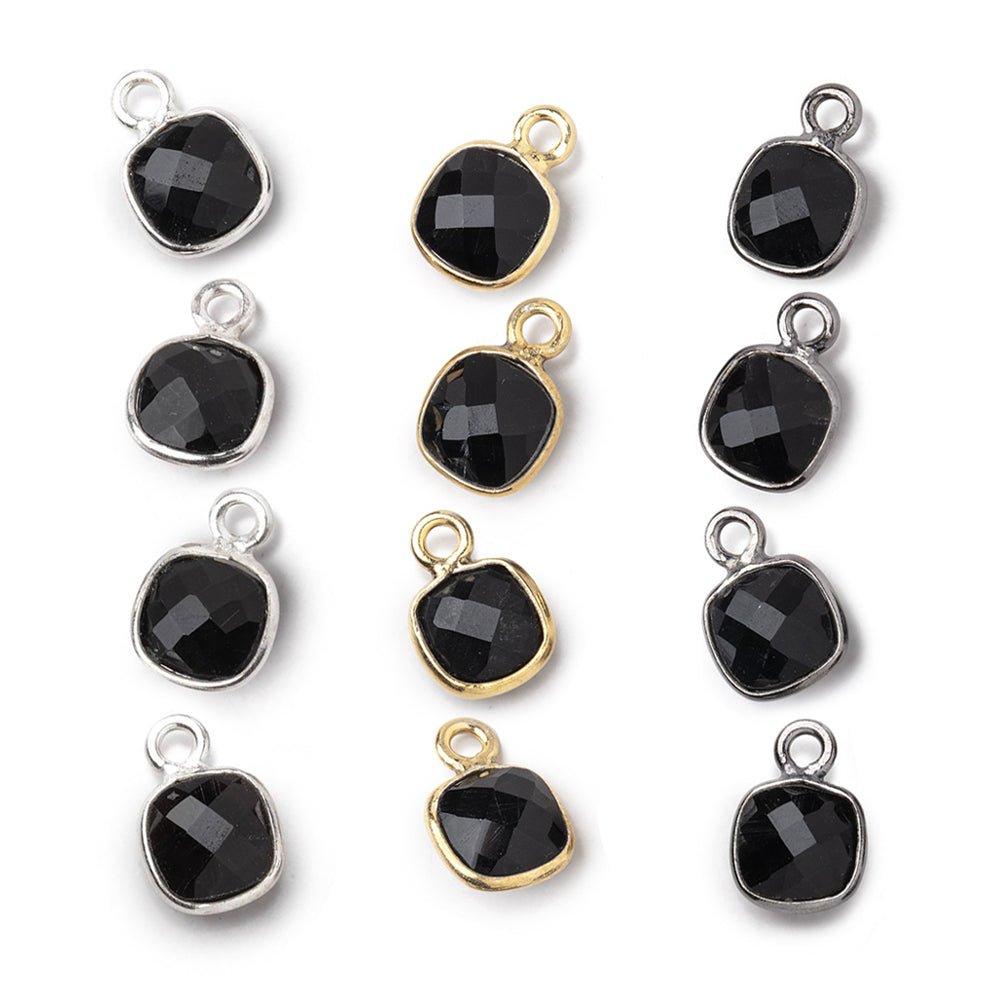 7mm Bezel Set Black Onyx Faceted Cushion Set of 4 Pendants - Beadsofcambay.com