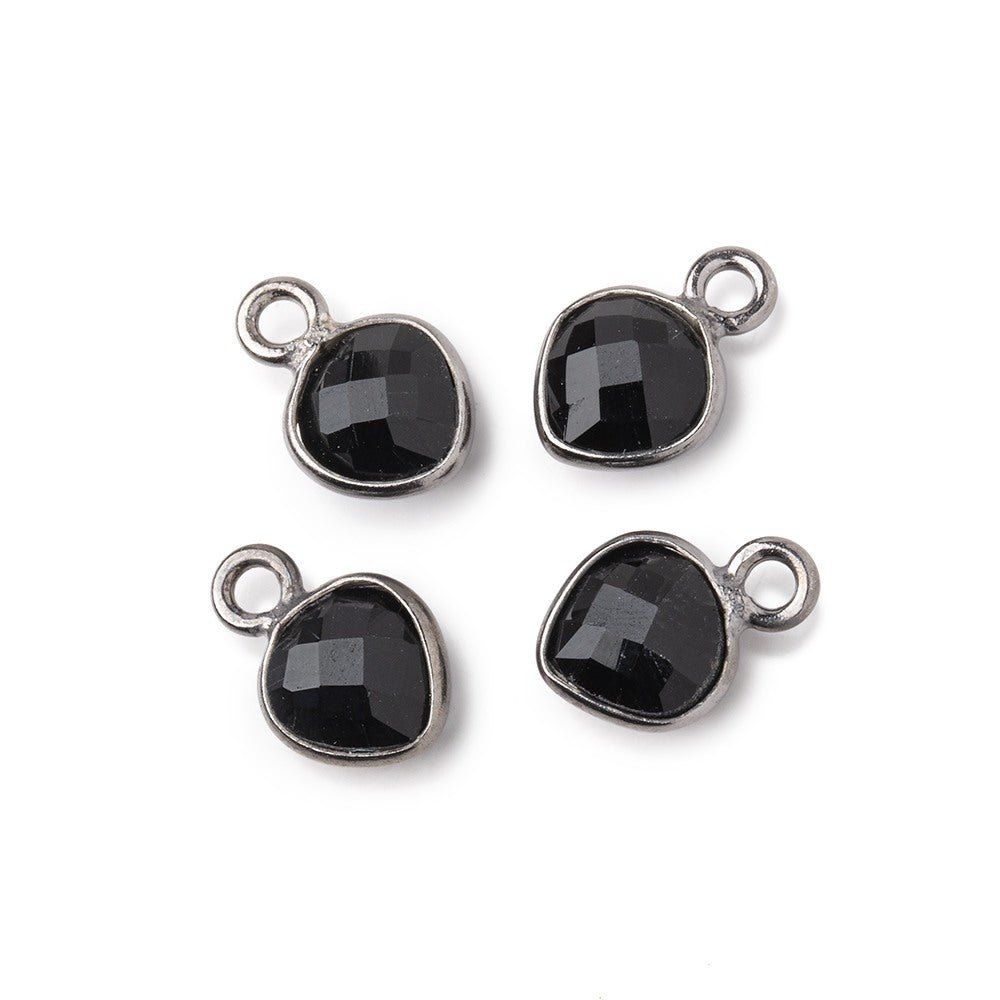 7mm Bezel Set Black Onyx Faceted Heart Set of 4 Pendants - Beadsofcambay.com