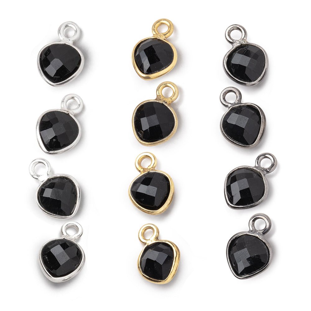 7mm Bezel Set Black Onyx Faceted Heart Set of 4 Pendants - Beadsofcambay.com