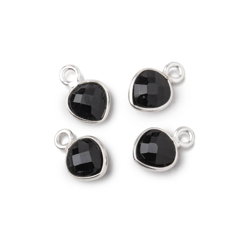 7mm Bezel Set Black Onyx Faceted Heart Set of 4 Pendants - Beadsofcambay.com