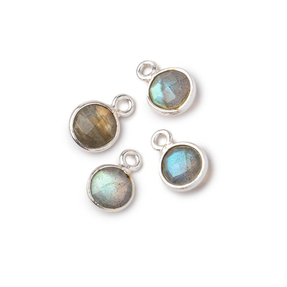 7mm Bezel Set Labradorite Faceted Coin Set of 4 Pendants - Beadsofcambay.com