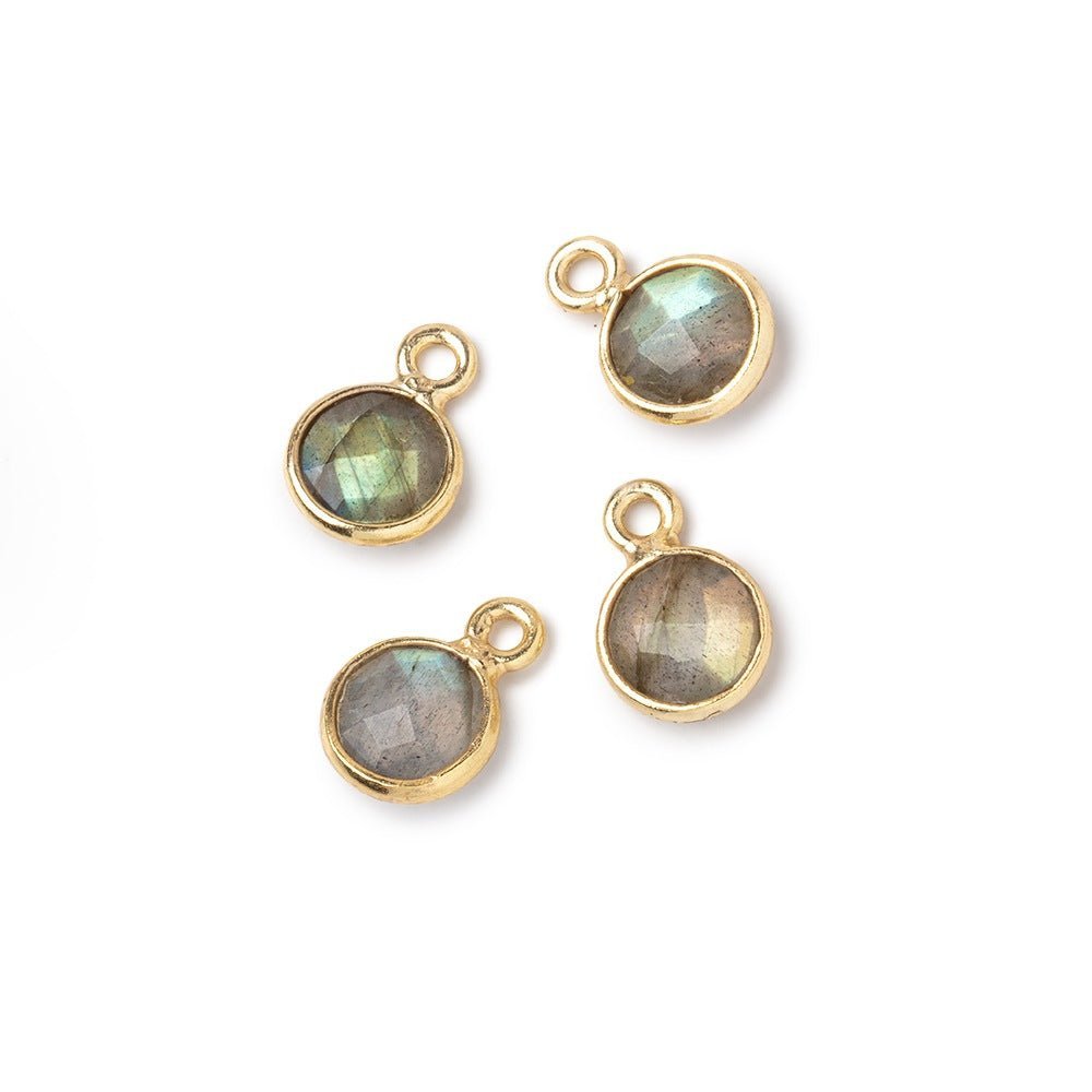 7mm Bezel Set Labradorite Faceted Coin Set of 4 Pendants - Beadsofcambay.com