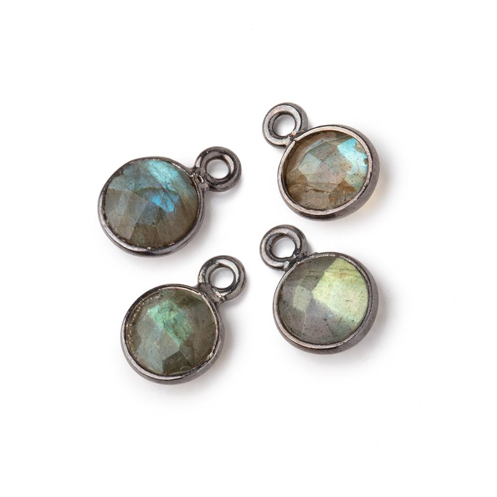 7mm Bezel Set Labradorite Faceted Coin Set of 4 Pendants - Beadsofcambay.com