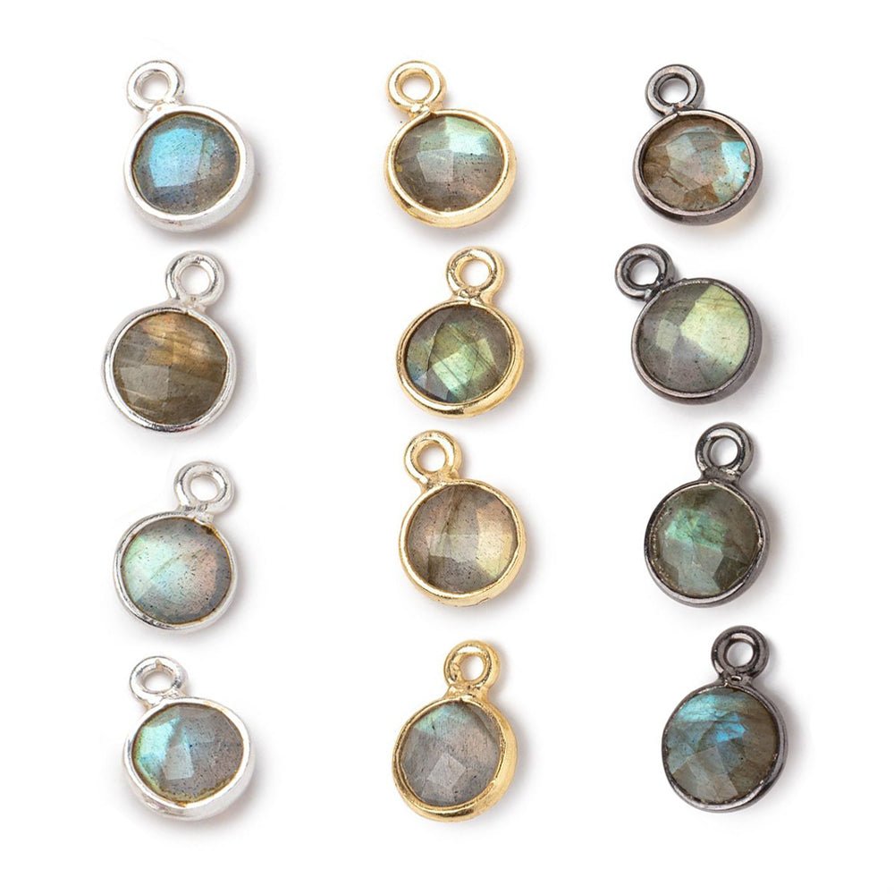 7mm Bezel Set Labradorite Faceted Coin Set of 4 Pendants - Beadsofcambay.com