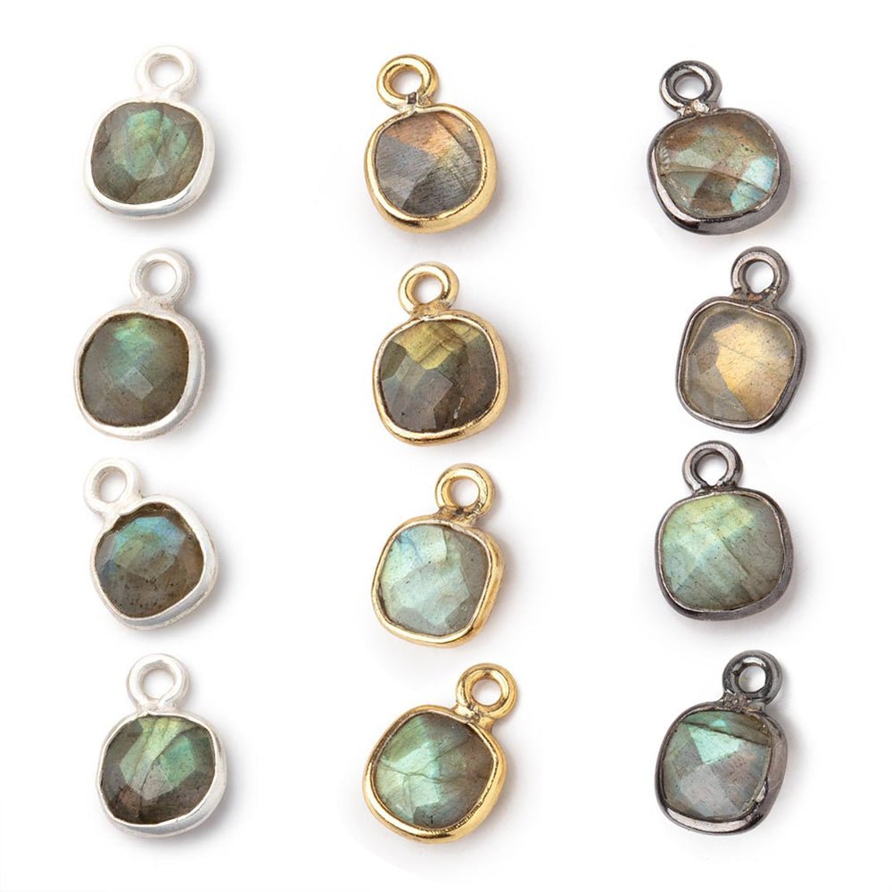 7mm Bezel Set Labradorite Faceted Cushion Set of 4 Pendants - Beadsofcambay.com