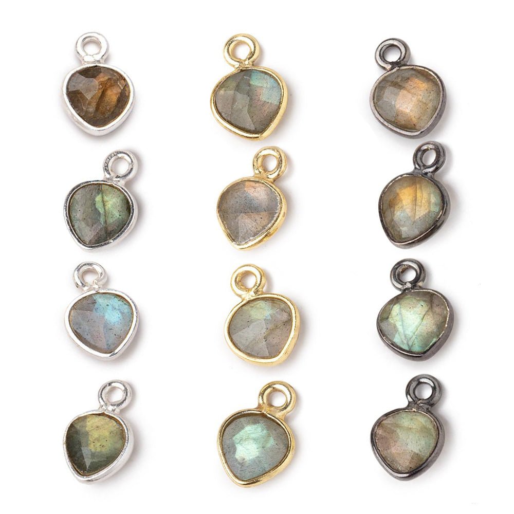 7mm Bezel Set Labradorite Faceted Heart Set of 4 Pendants - Beadsofcambay.com