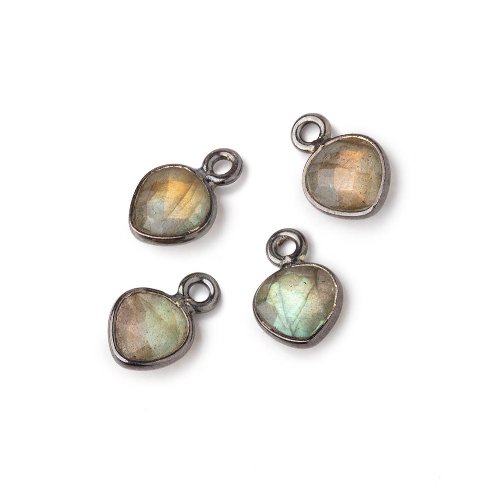 7mm Bezel Set Labradorite Faceted Heart Set of 4 Pendants - Beadsofcambay.com