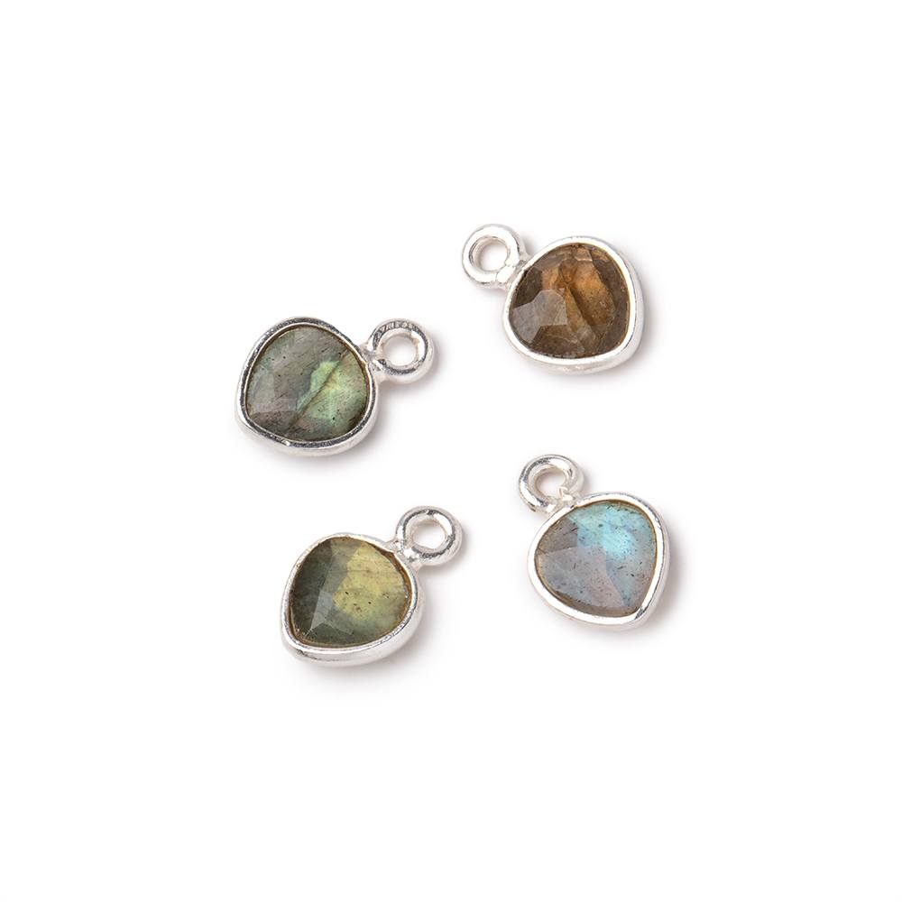 7mm Bezel Set Labradorite Faceted Heart Set of 4 Pendants - Beadsofcambay.com