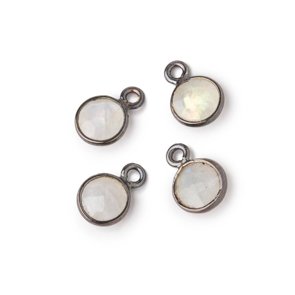 7mm Bezel Set Rainbow Moonstone Faceted Coin Set of 4 Pendants - Beadsofcambay.com