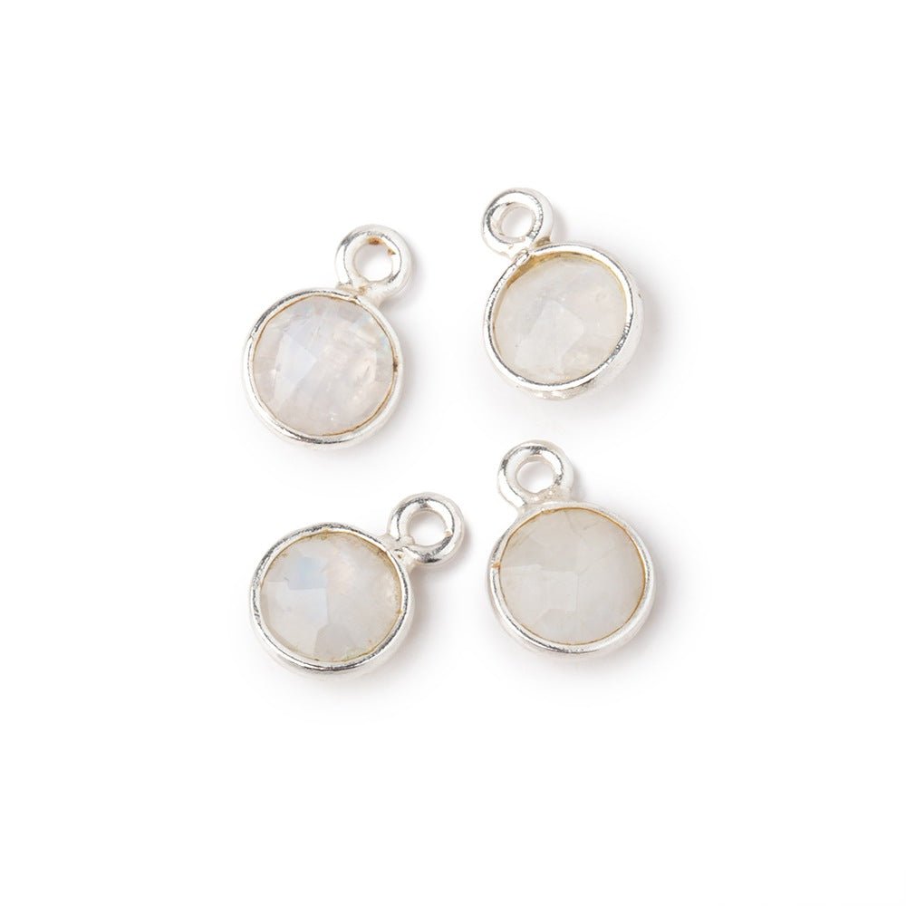 7mm Bezel Set Rainbow Moonstone Faceted Coin Set of 4 Pendants - Beadsofcambay.com