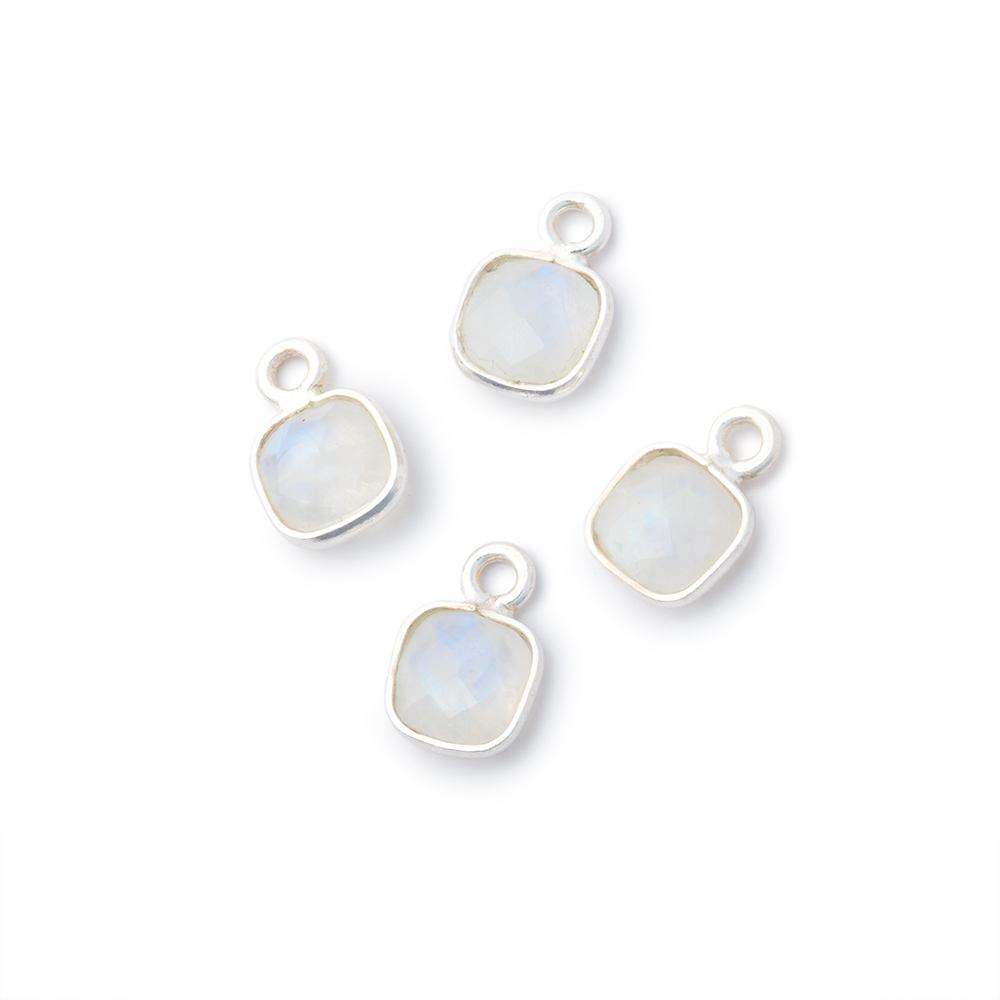 7mm Bezel Set Rainbow Moonstone Faceted Cushion Set of 4 Pendants - Beadsofcambay.com