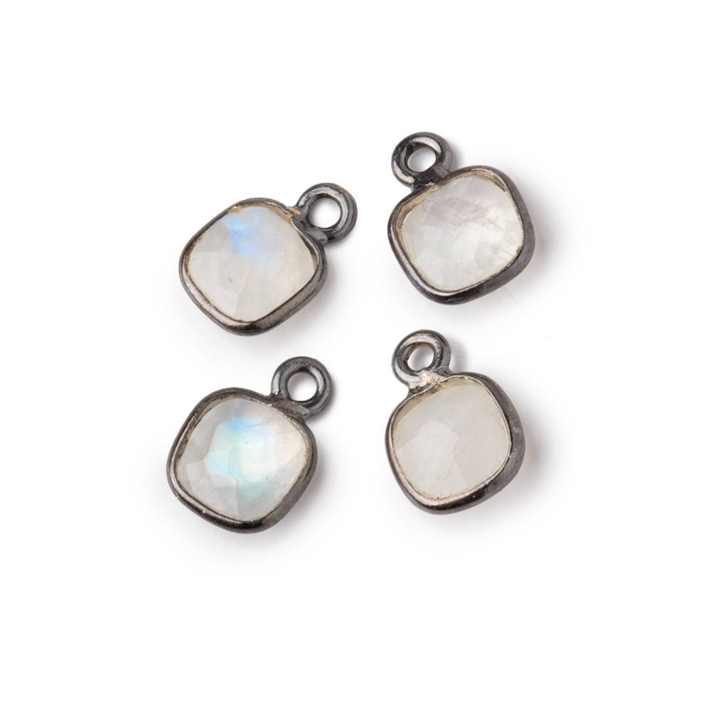 7mm Bezel Set Rainbow Moonstone Faceted Cushion Set of 4 Pendants - Beadsofcambay.com