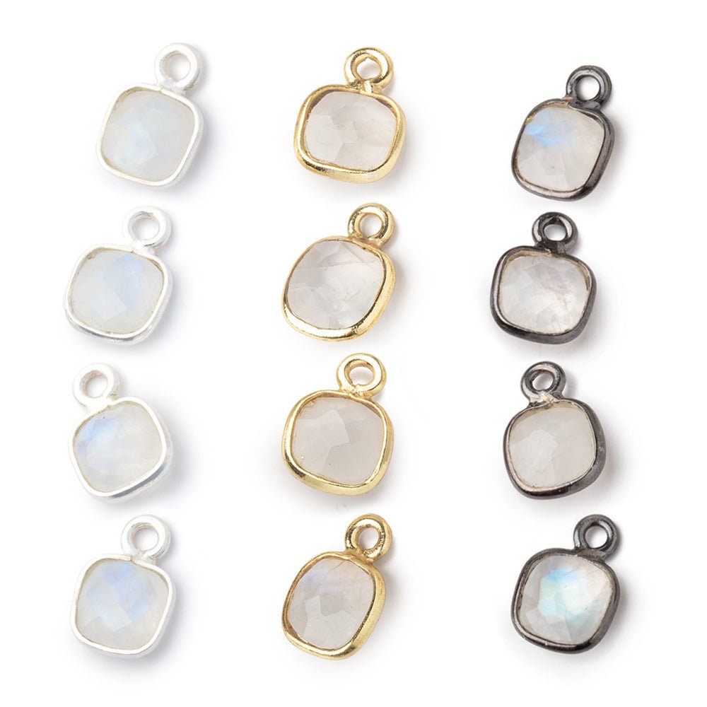 7mm Bezel Set Rainbow Moonstone Faceted Cushion Set of 4 Pendants - Beadsofcambay.com