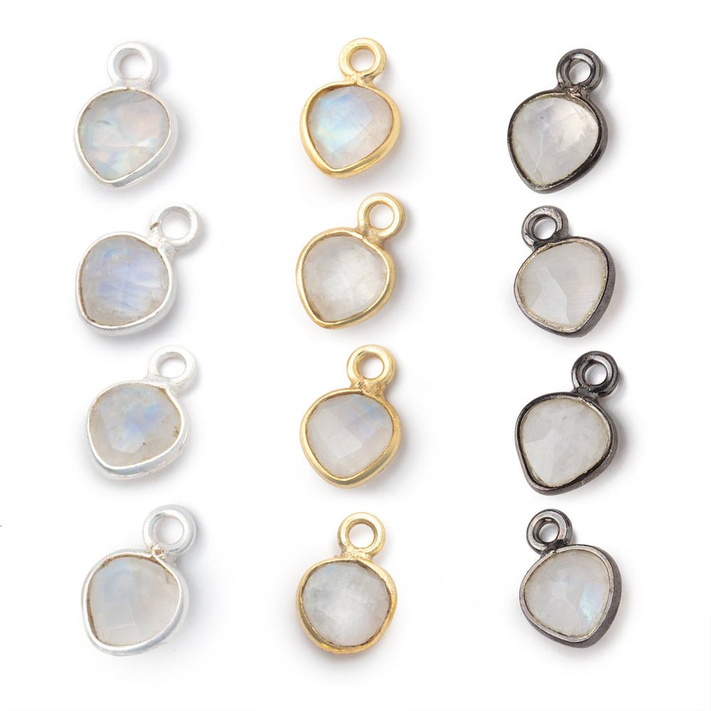 7mm Bezel Set Rainbow Moonstone Faceted Heart Set of 4 Pendants - Beadsofcambay.com