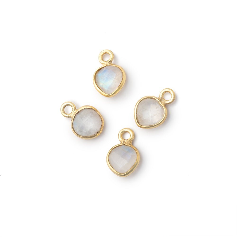 7mm Bezel Set Rainbow Moonstone Faceted Heart Set of 4 Pendants - Beadsofcambay.com