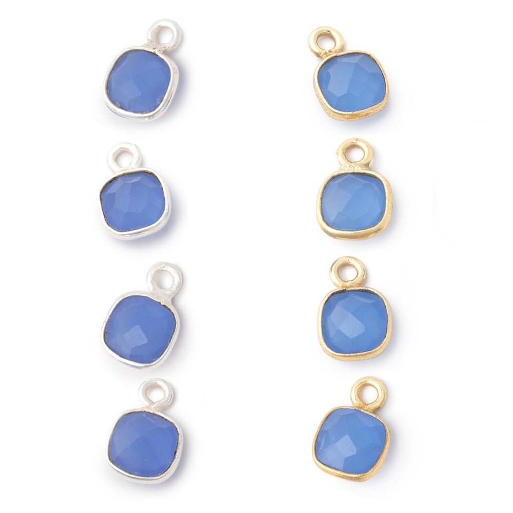 7mm Bezel Set Santorini Blue Chalcedony Faceted Cushion Set of 4 Pendants - Beadsofcambay.com