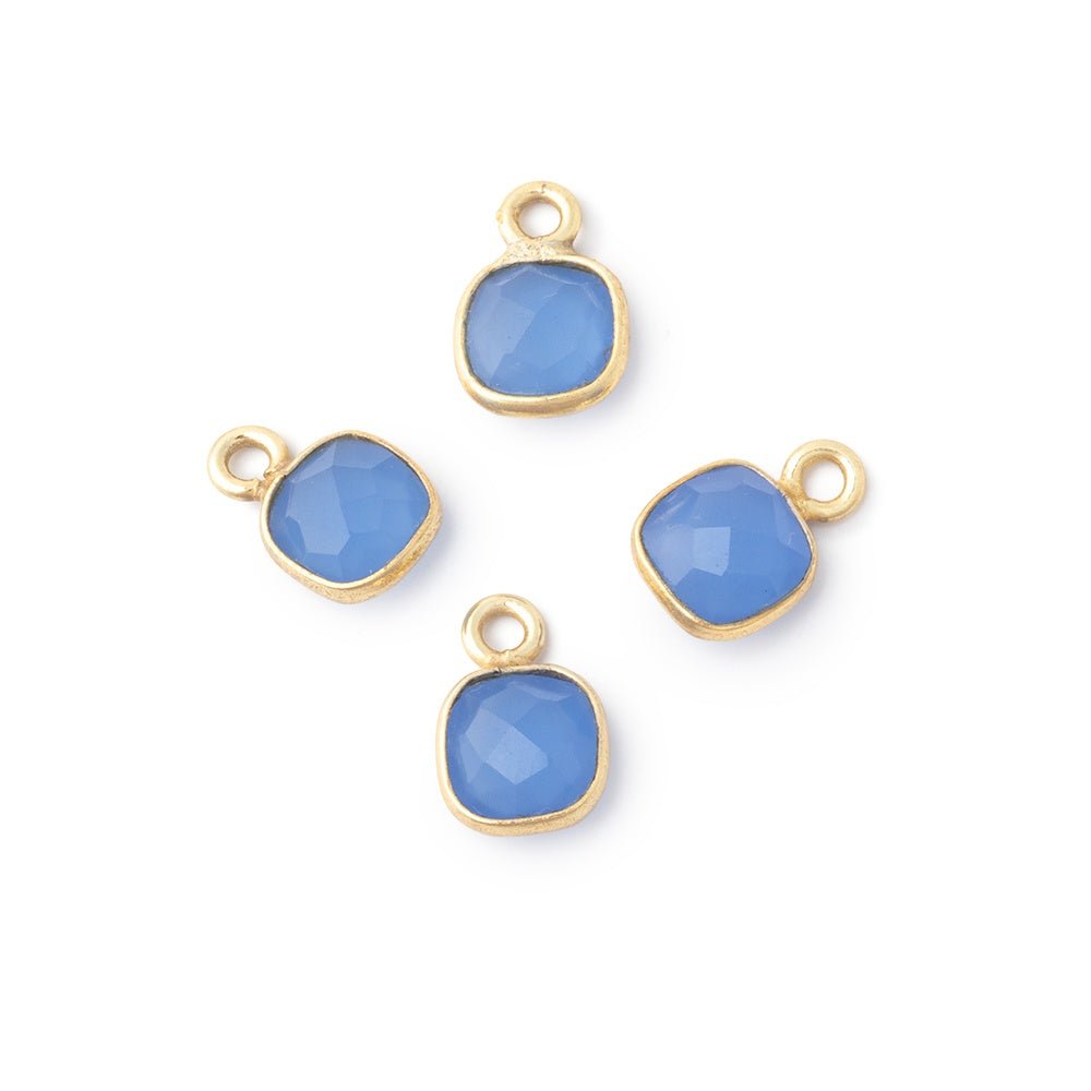 7mm Bezel Set Santorini Blue Chalcedony Faceted Cushion Set of 4 Pendants - Beadsofcambay.com