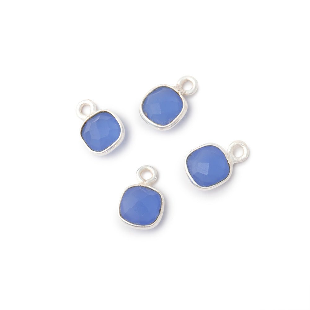 7mm Bezel Set Santorini Blue Chalcedony Faceted Cushion Set of 4 Pendants - Beadsofcambay.com